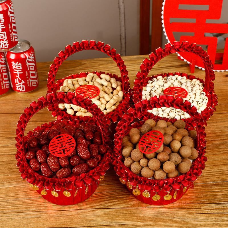 Red Wedding Blessing Basket with Double Happiness Print