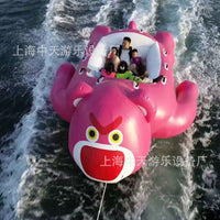水上拖拽玩具充气皮卡丘草莓熊海上旋转陀螺闭气小黄鸭香蕉飞鱼船