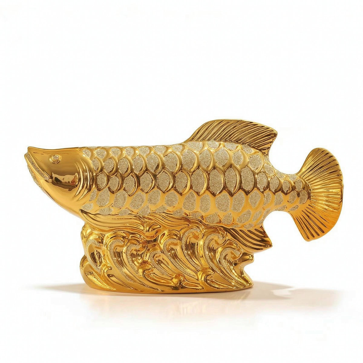 Fishing Ornament on Undulating Base Shiny Fishing Ornament Reflective Sculpture for TV Cabinet, Living Room, Office