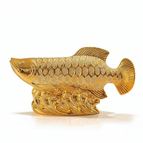 Fishing Ornament on Undulating Base Shiny Fishing Ornament Reflective Sculpture for TV Cabinet, Living Room, Office