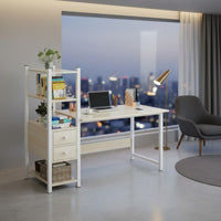 Spacious Desktop Computer Desk Bookshelf Easy Assembly Computer Desk with Hutch Sturdy Construction Study Table Shelving Unit X-Brace Support for Dorm Room