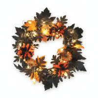Halloween Wreath Black and Orange Pumpkin Wreath Artificial Leaves