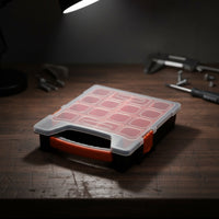 Parts Organizer with Transparent Lid | Portable, Hand-Held, Compartment Box with Handle, for Workshop