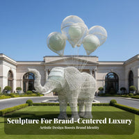 Luminous Metal Elephant Modern Art Design Hollow Wireframe Elephant Statue Weather Resistant Stainless Steel Animal Ornament for Lawn, Garden, Park