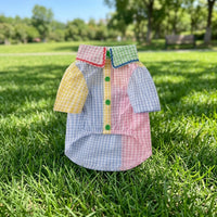 Summer Lightweight Contrast Shirt with Frill, Patchwork Polyester Dog Shirt and Cat Shirt, Small Dog Clothing with Buttons for Fashion