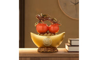 Gilded Wealth Vessel Bowl with Persimmons Wealth Tabletop Decoration Traditional Sculpture for Housewarming