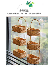 闲储收纳神器悬挂式多层置物架免打孔仿藤编壁挂厨房客厅浴室阳台 方形B款 三层 送粘钩