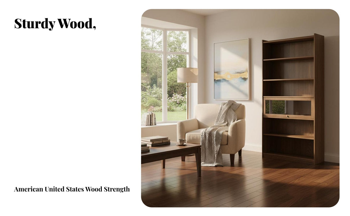 Sturdy Wood Construction bookshelf with Integrated Bench Large Capacity Wall Unit tailoredizable Design Storage System for Book Lovers, Families, Homeowners, Living Room, Library