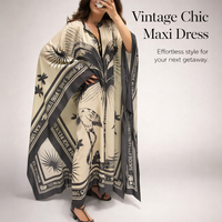 Maxi Dresses for Women UK with V-Neck and Three Quarter Sleeves, Beach Dress for Vacation with Loose Fit Flared Silhouette, Long