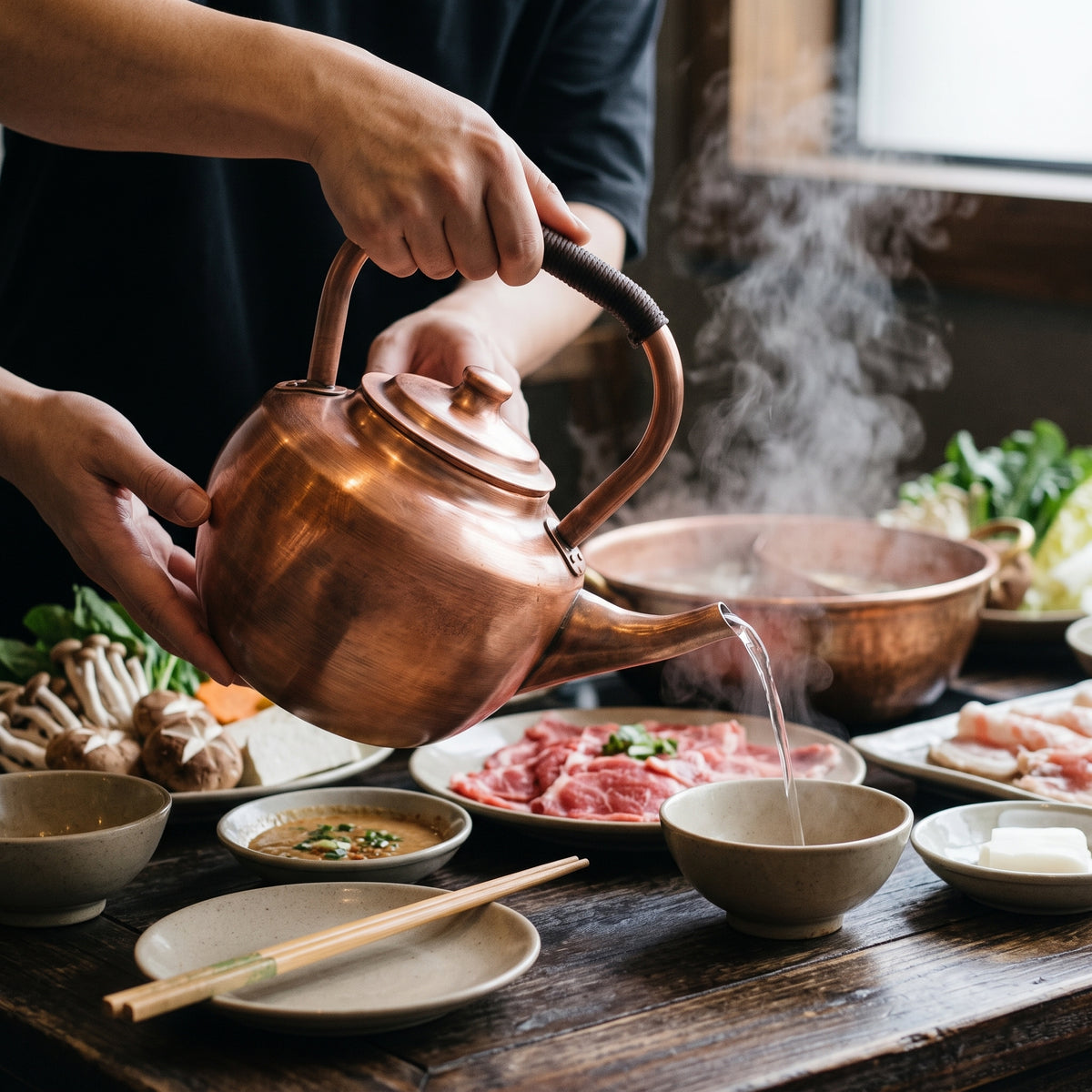 Handmade Copper Soup Kettle with Long Spout for Hot Pot Restaurants