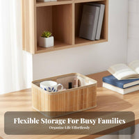 Bamboo Weave Basket Woven Desktop Storage Bin Versatile Desktop Organizer Box for Bedroom, Washroom