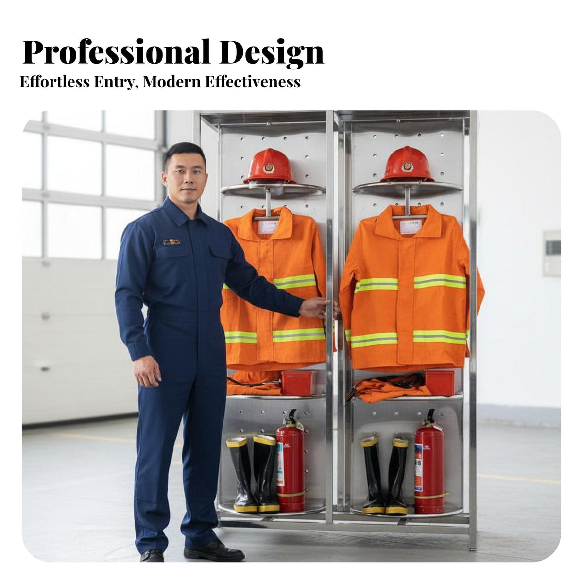 Firefighter Gear Rack Double-Sided Stainless Steel Turnout Gear Rack 360° Rotatable Fireman Uniform Storage Stand for Emergency Responders, Firehouse