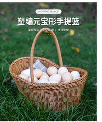 仿藤编手提篮 编织户外提手野餐篮 购物篮鸡蛋筐水果篮零食收纳筐 咖色