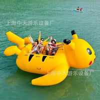水上拖拽玩具充气皮卡丘草莓熊海上旋转陀螺闭气小黄鸭香蕉飞鱼船