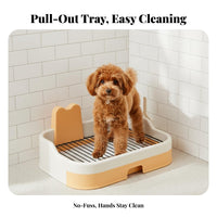 Drawer Design Dog Toilet Keeps Paws Hygienic Pet Potty Pan with Mess Containment Guard Puppy Training Toilet with Mesh for Small Dogs, Apartment