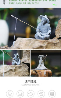Simulated Fishing Elder Ornament for Garden Rockery and Bonsai