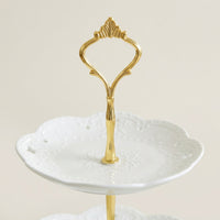 Tiered Ceramic Fruit Stand, Silver Crown