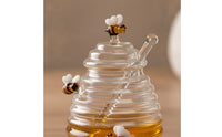 Wide Mouth Honey Jar with Dipper Ribbed Honey Jar with Lid Clear Glassware Transparent for Tea Station, Breakfast Table