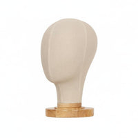 Textile Mannequin Head with Wooden Base Linen Covered Hat Display Stand Professional Look Hairpiece Display Head for Retailers, Boutique
