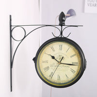 European Iron Art Double-Sided Wall Clock Hanging Clock Creative Pastoral Wall Clock Modern Living Room Bedroom Silent Large