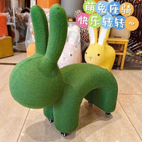 网红兔子凳带轮精灵兔动物造型座椅儿童懒人沙发创意客厅装饰摆件 蓝色带万向轮