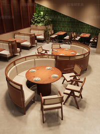 实木桌椅藤编网红风餐饮桌椅茶餐厅轻食店烧烤店餐厅卡座沙发桌椅 餐椅