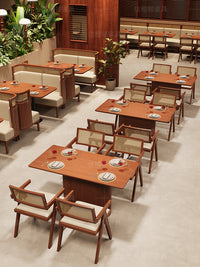 实木桌椅藤编网红风餐饮桌椅茶餐厅轻食店烧烤店餐厅卡座沙发桌椅 餐椅
