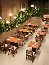 实木桌椅藤编网红风餐饮桌椅茶餐厅轻食店烧烤店餐厅卡座沙发桌椅 餐椅