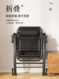 躺椅折叠午休结实耐用摇摇椅老人专用成人沙发懒人椅阳台家用休闲 加粗方管金刚黑-透气特斯林+送多功能杯架 4D透气垫