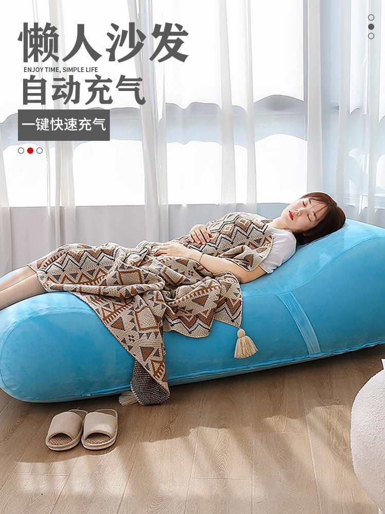 lazybaby家用自动充气床卧室客厅懒人沙发单人可躺可睡办公午休床 透明自动充气沙发+星空蓝色沙发套