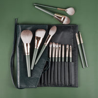 14-Piece Green Makeup Brush Set with Storage Bag/Holder - Ultra-Soft Powder, Blush, Eyeshadow Brushes