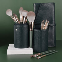 14-Piece Green Makeup Brush Set with Storage Bag/Holder - Ultra-Soft Powder, Blush, Eyeshadow Brushes