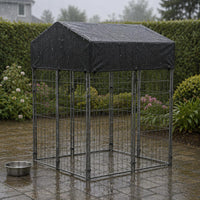 Wire Canine Enclosure Kennel Front Door Roofed Dog Run Dark-Framed