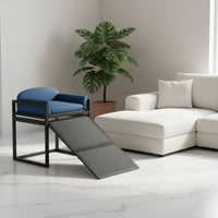 Bedside Pet Companion Chair Sturdy Metal Frame Raised Pet Sofa with Ramp