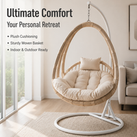 Rattan Hanging Egg Chair with Stand, Garden Egg Chair Outdoor Rattan Swing Egg Chair, Metal Frame Patio Conservatory Hanging Chair
