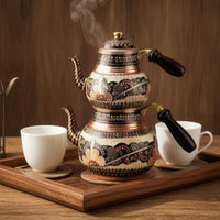 2 Pieces Nested Lidded Teapots Floral Engraving Decorative Item