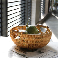 Round Fruit Basket Wide Rounded Body Imitation Rattan Basket Handwoven