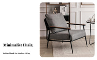 Minimalist Design Upholstered Metal Frame Chair Light Luxury Aesthetic Upholstered Single Armchair Soft and Comfortable Lounge Seat Thickly Padded Cushion for Homeowners, Readers, Office Workers, Living Room, Bedroom, Study, Reading Nook