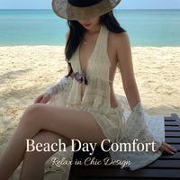 Swimsuit for Girls and Women with Padded Bikini Set for Seaside, High Waisted French Style Skirt for Added Coverage