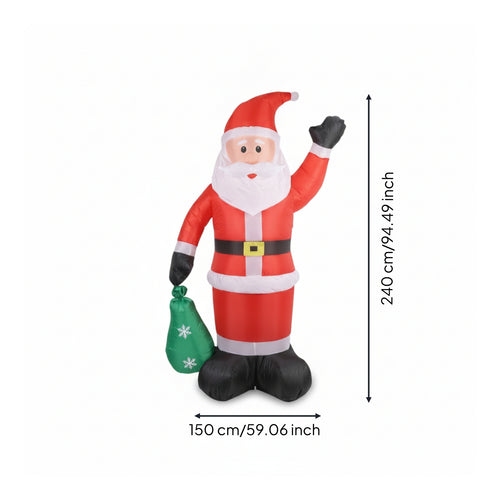 Inflatable Santa with Sack Outdoor Santa Father Christmas with Present Sack Yard Decor Giant Waving for Lawn, Porch