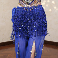 Belly Dance Hip Scarf Sequined Sequin Tassel Wrap Multi-Layered Fringe Dance Skirt for Dancers, Parties, Festivals