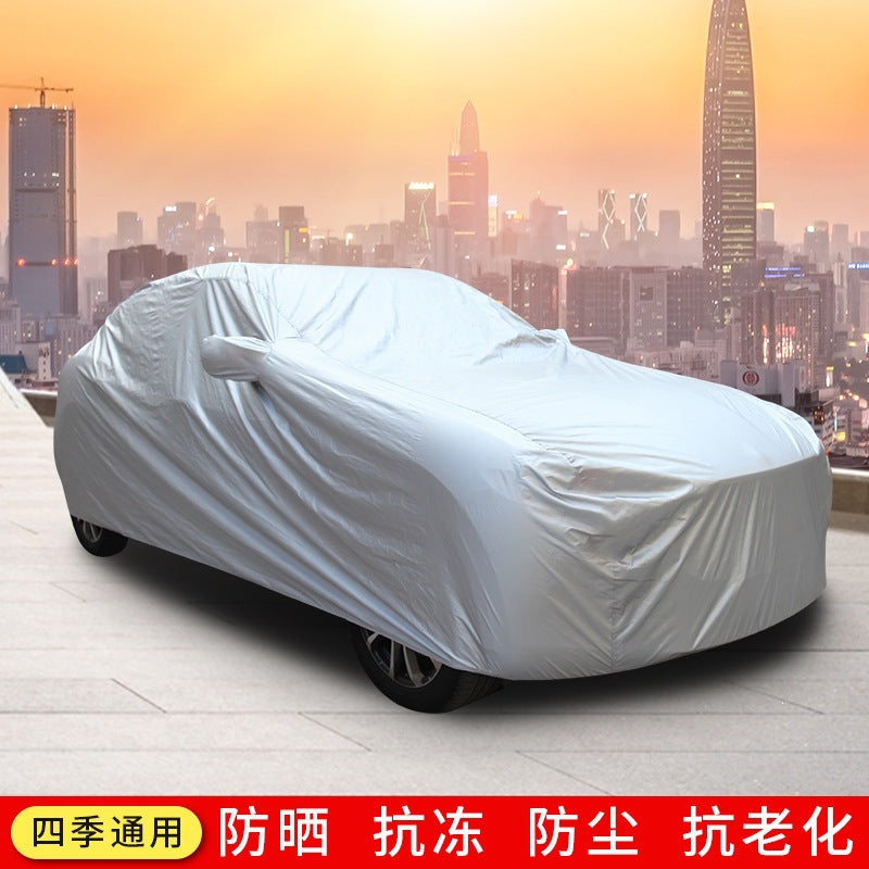 170T Silver-Coated Car Cover with Ear Mirrors, Sun and Rain Protection