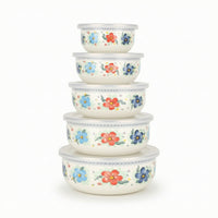 5 Pieces Enamel Bowls with Lids Lidded Enamel Bowl with Lid Sturdy for Meal Prep