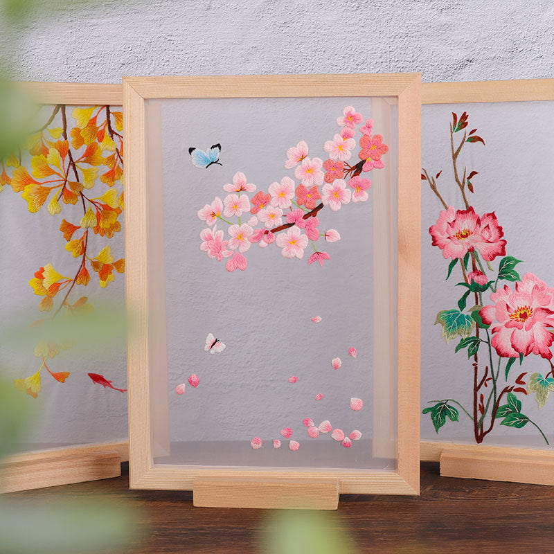 DIY Embroidery Kit for Beginners - Cherry Blossom, Swallow, Koi, or Lycoris Radiata Designs with Frame
