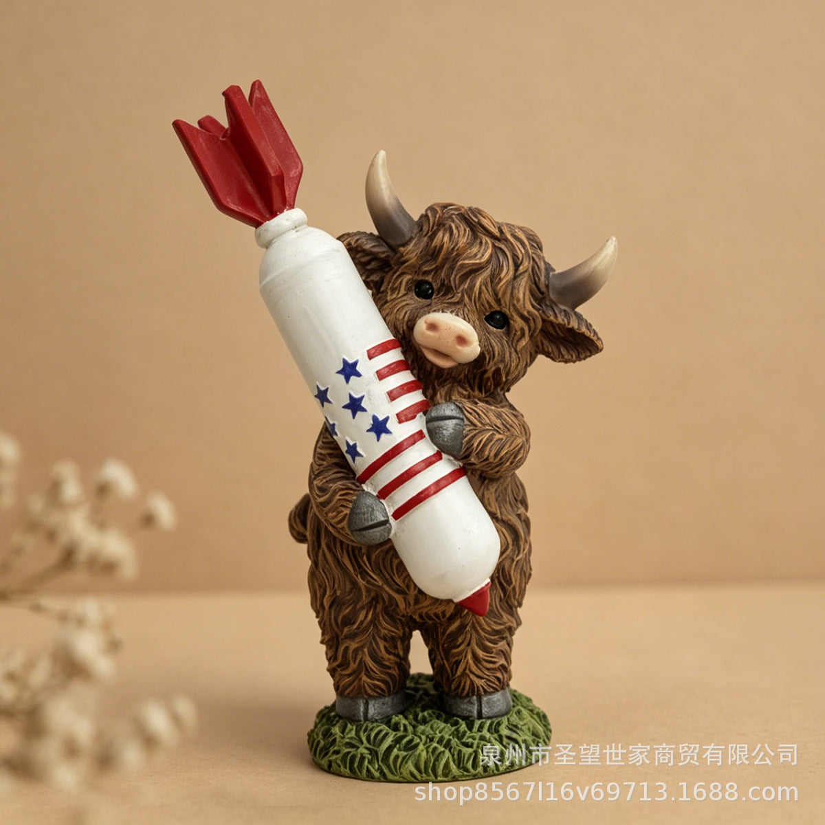 跨境独立日高地牛家居庭院摆件树脂工艺品设计创意艺术可爱装饰品