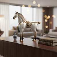 Auspicious Horse Sculpture Good Luck Gift Home Decor Gold Accents for Office