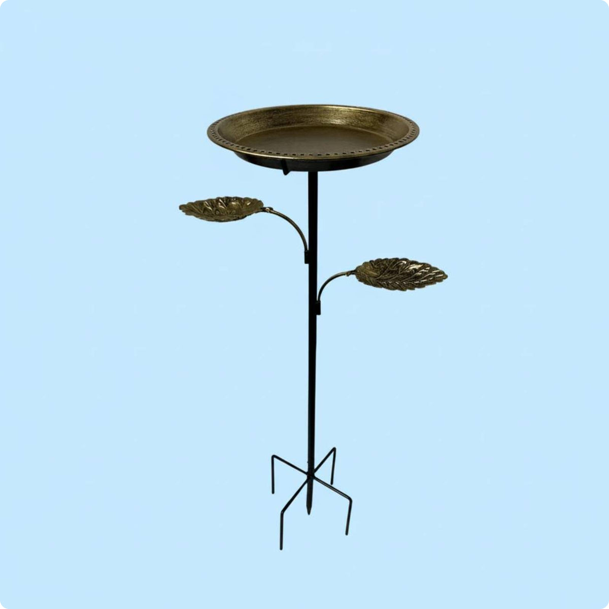 Leaf Tray Bird Feeder Black Post Outdoor Decor Yard