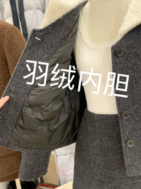 羽绒服外套+半身裙两件套女2025冬季新款加厚撞色海军领毛呢套装