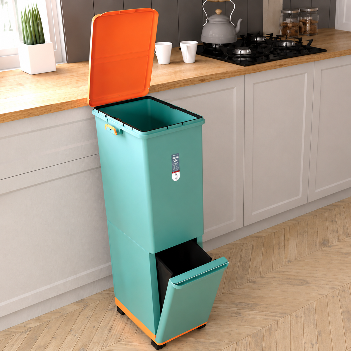 Trash Can 45L 39L Trash Can with Lid 2-stage Sorting Caster-equipped Kitchen Use 39L Dustbox