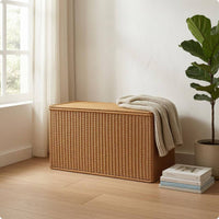 woven Storage Chest Hinged Lid woven Storage Trunk Cutout Handles Household Organizer